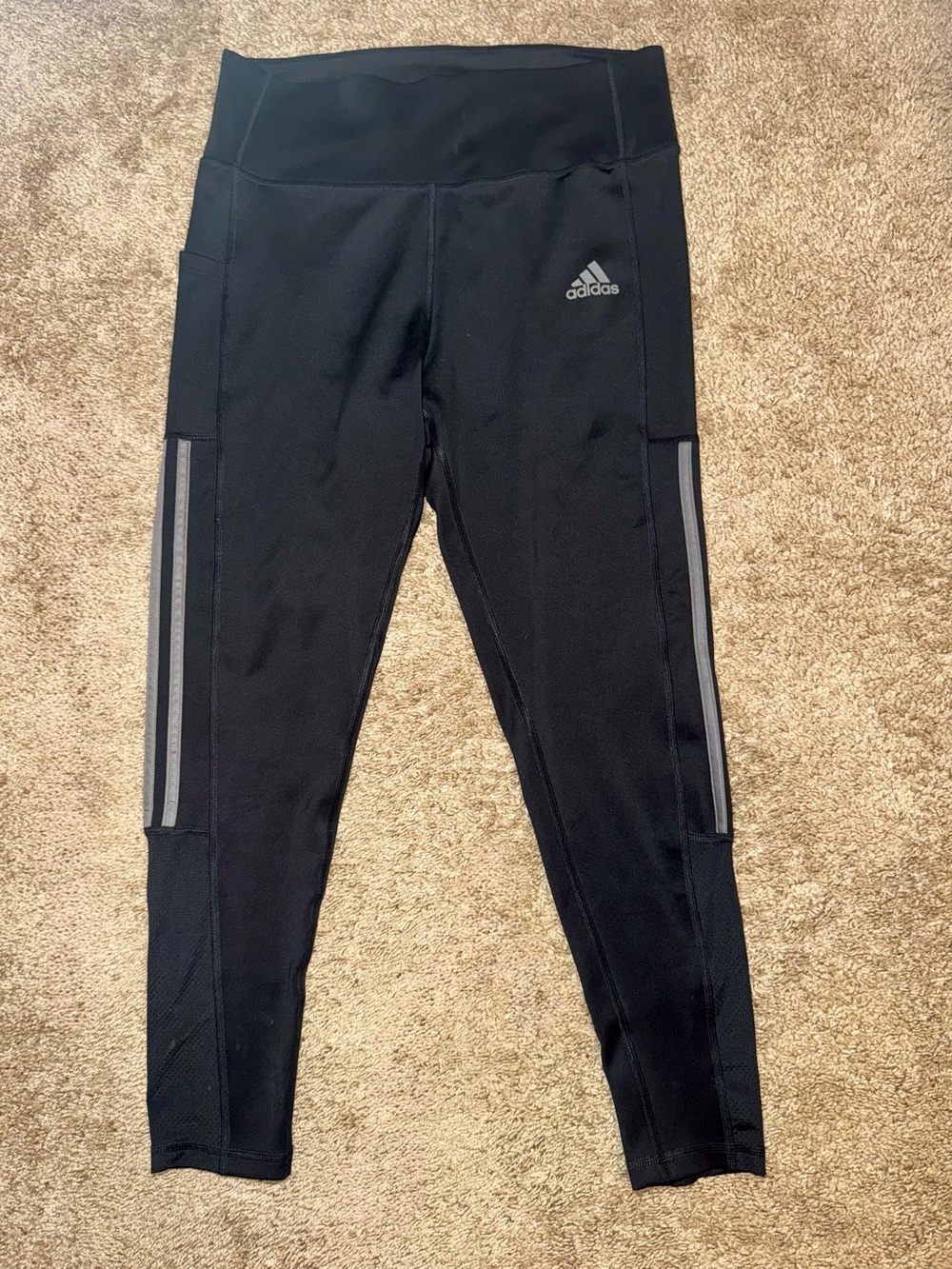 Adidas’s Black and Gray Striped Women’s Leggings Size L
